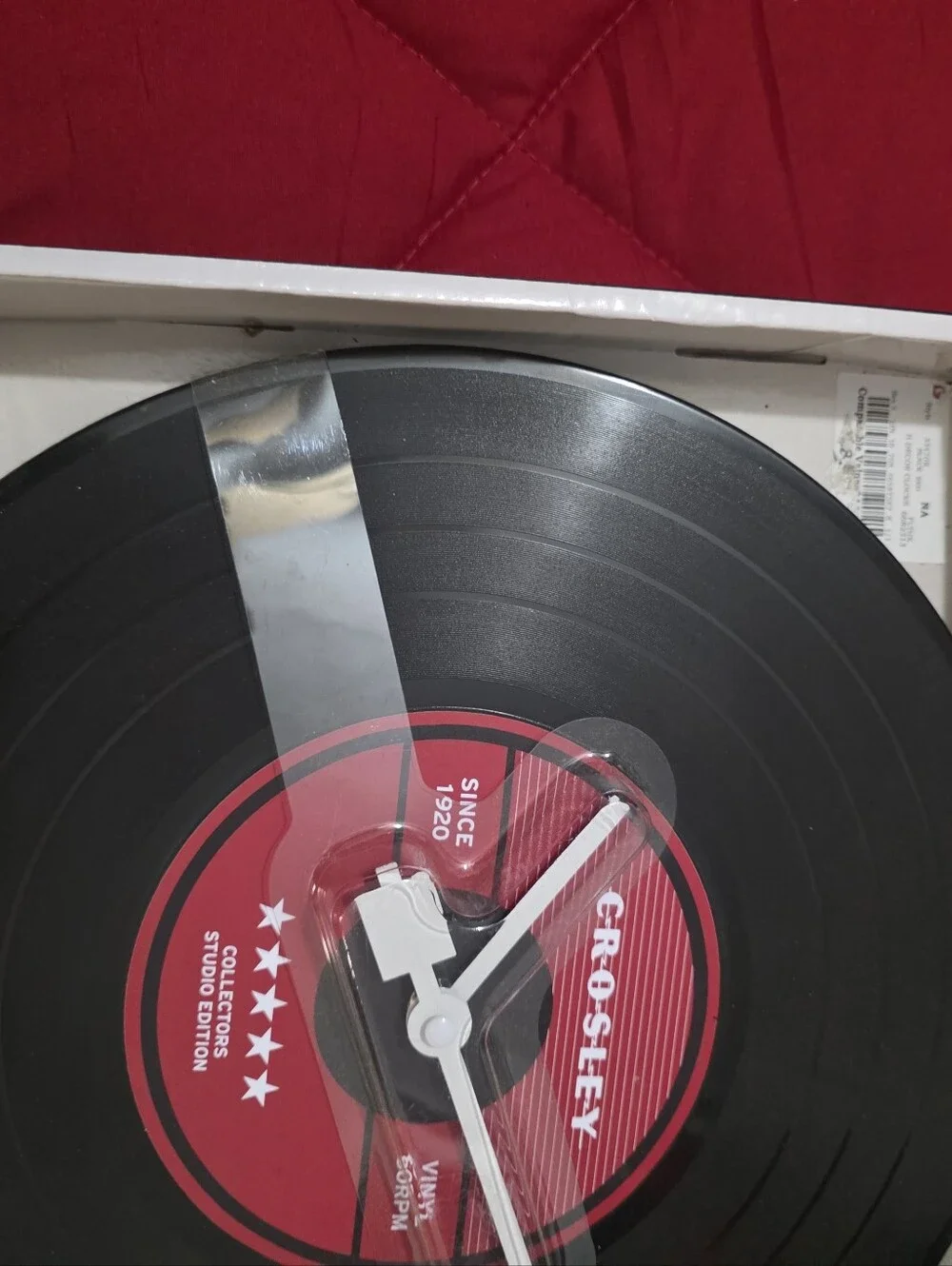 Crosley Black and Red Vinyl Record Wall Clock with White Hands